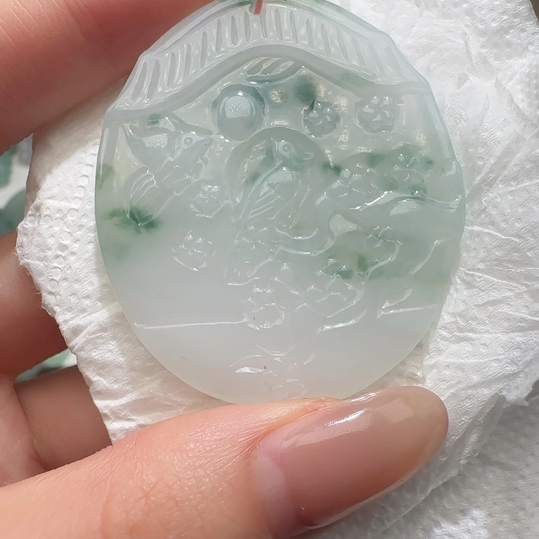 翡翠未镶嵌颈饰天然缅甸a货翡翠喜上眉梢