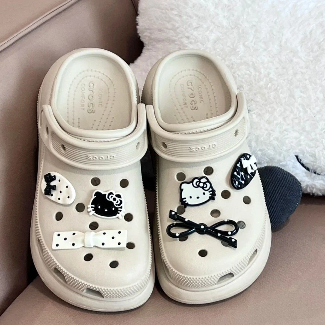 黑色Kitty猫咪蝴蝶结miu风洞洞鞋鞋花鞋扣高颜值波点黑白装饰扣