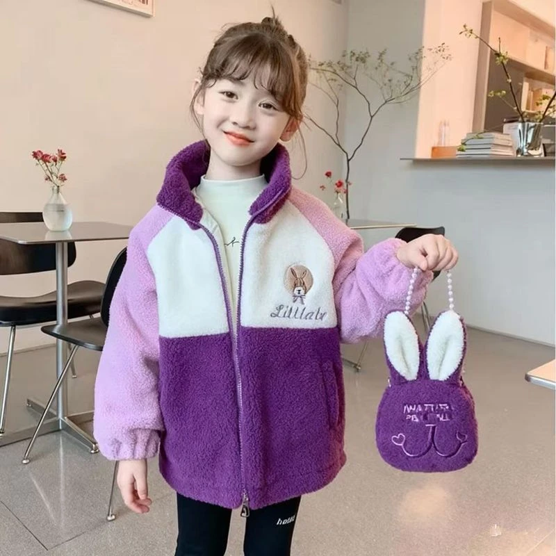 女童毛毛衣外套秋冬2025新款洋气休闲儿童秋季羊羔绒冬装加绒加棉