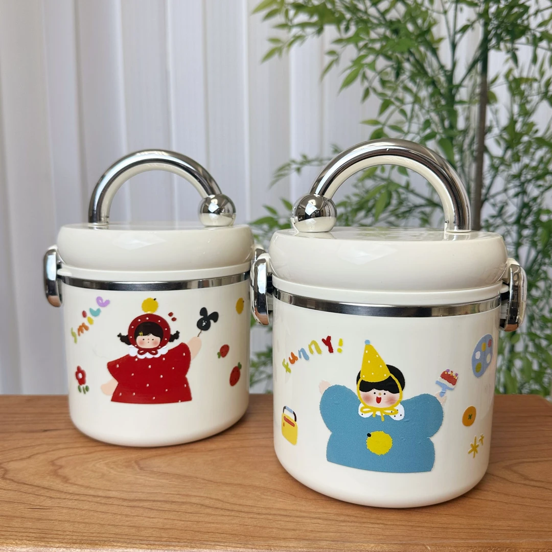 休闲风便携保温卡通风304不锈钢可爱风饭盒学生饭桶保温桶密封