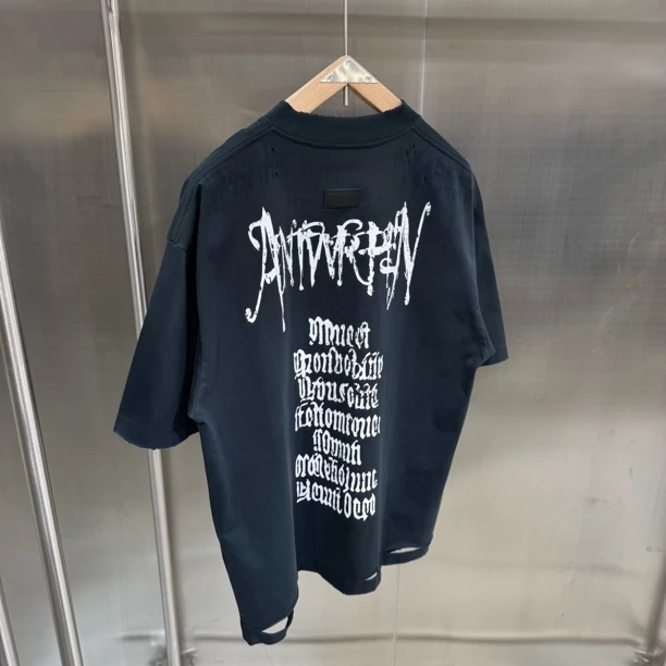 定制高克重面料 手工刮烂 直喷印花 圆领宽松版型短袖T恤男