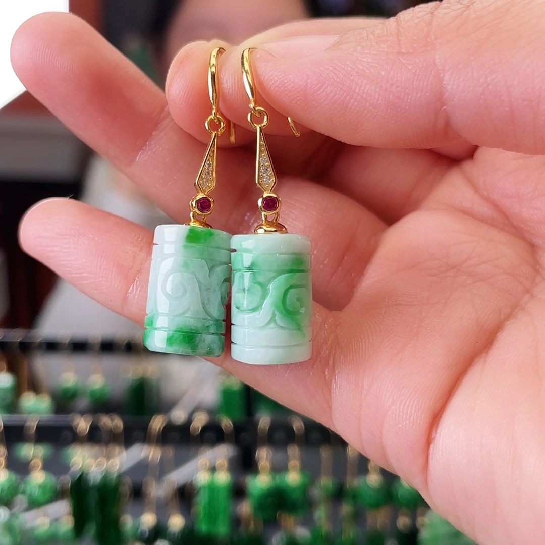 翡翠银S925镶嵌耳饰饰品