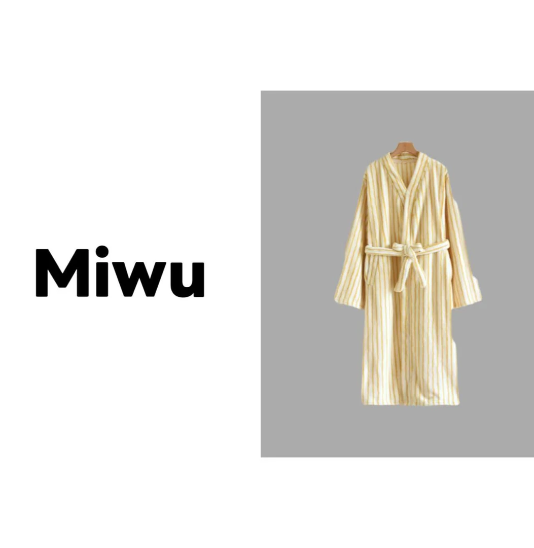 B119 睡衣女士加厚睡裙米黄条纹M