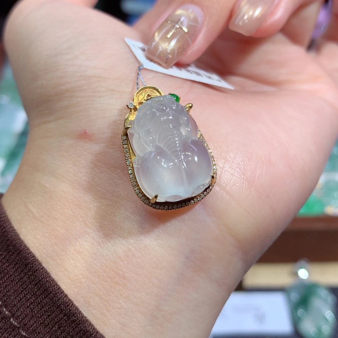 吊坠(不含链)18K金镶嵌翡翠