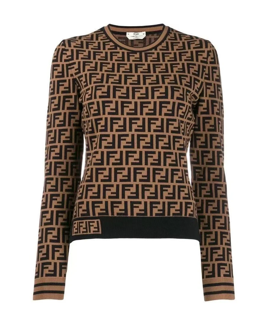未使用 FENDI/芬迪 FF满印logo圆领修身针织衫