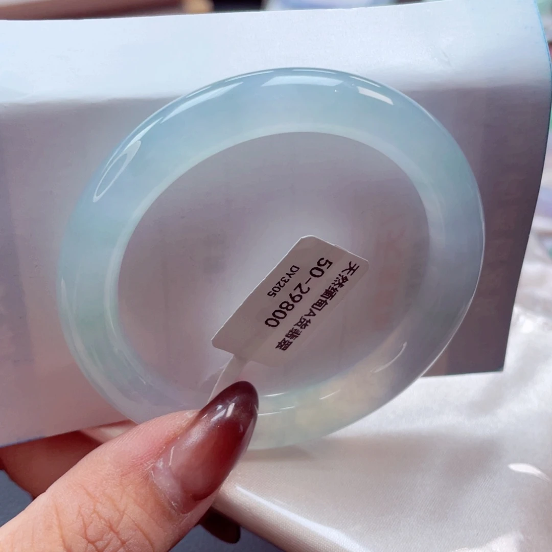 翡翠手镯未镶嵌高冰炸光冰春彩圆条50.3强推必拍 敏09