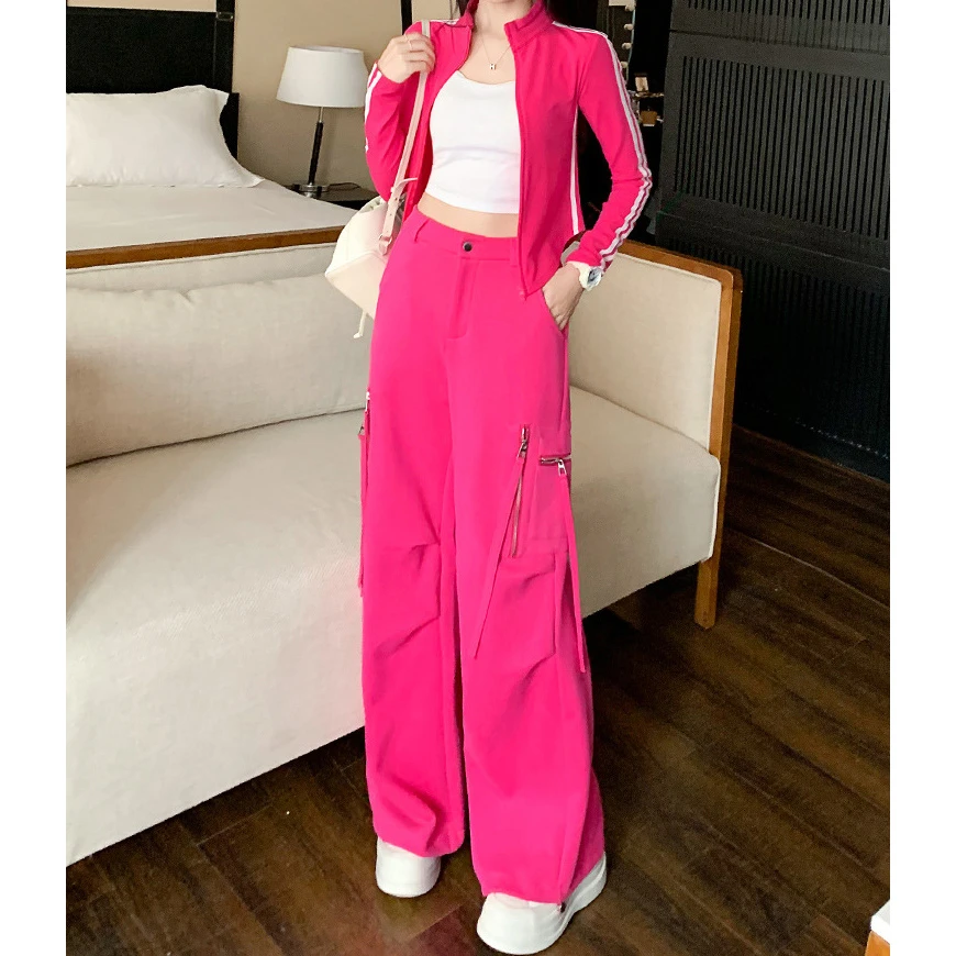 欧货黑色休闲运动服套装女春秋潮牌时尚炸街减龄洋气工装裤两件套