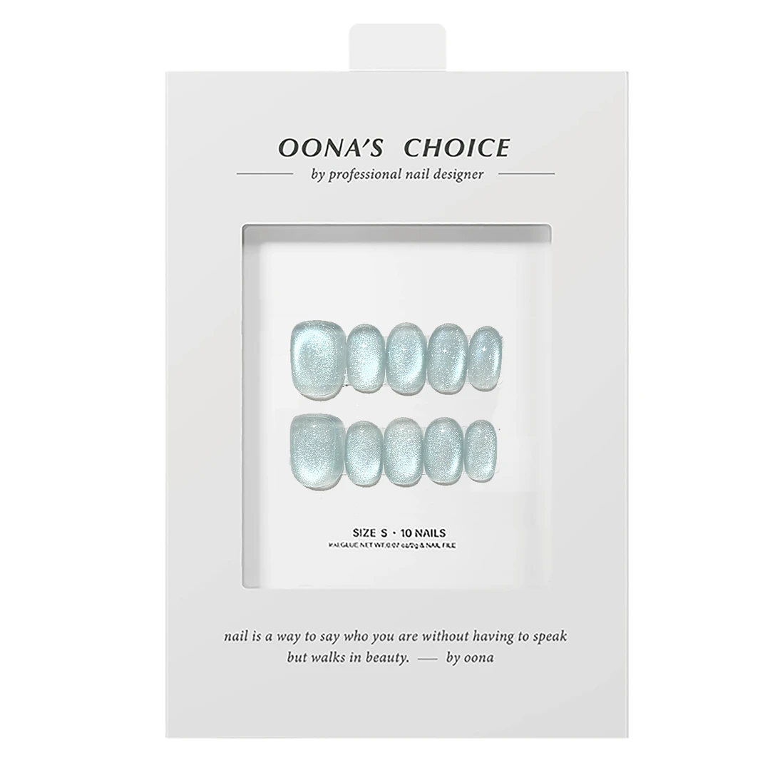 【晨露】夏日小清新淡蓝色系玻璃珠猫眼美甲清爽宝石感亮晶晶穿戴甲