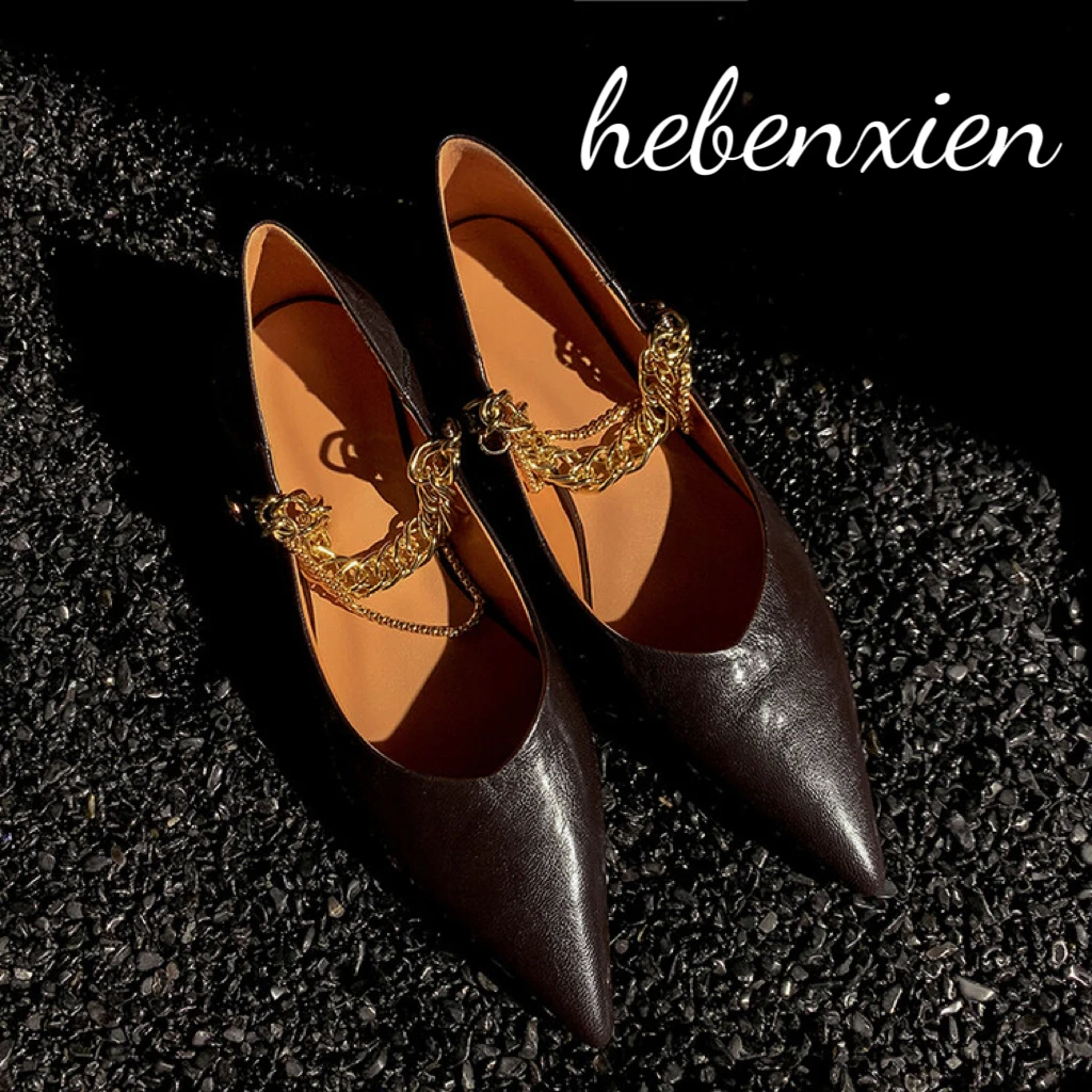 浅口单鞋法式低跟金属老钱风单鞋女鞋夏季复古高跟气质平底百搭