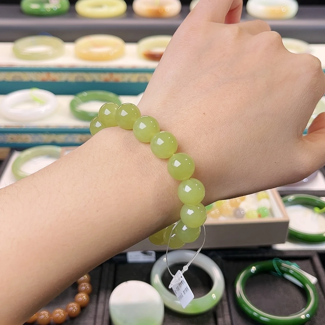 和田玉手串未镶嵌青黄口