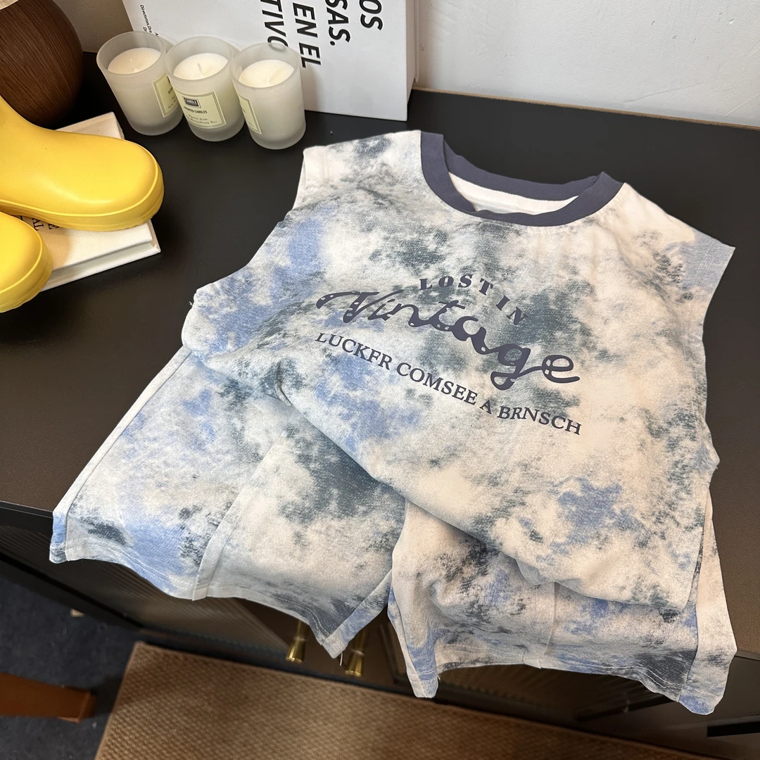 2687夏款流行时尚休闲男女童背心套装