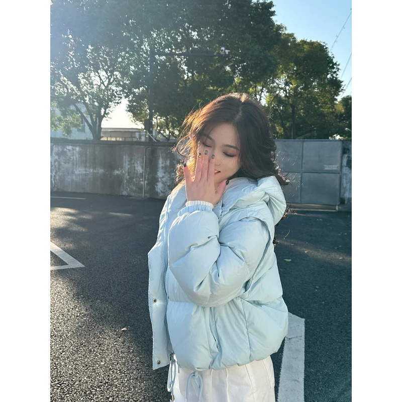 2025冬季白鸭绒羽绒服短款连帽可拆卸袖一衣两穿三角标88044