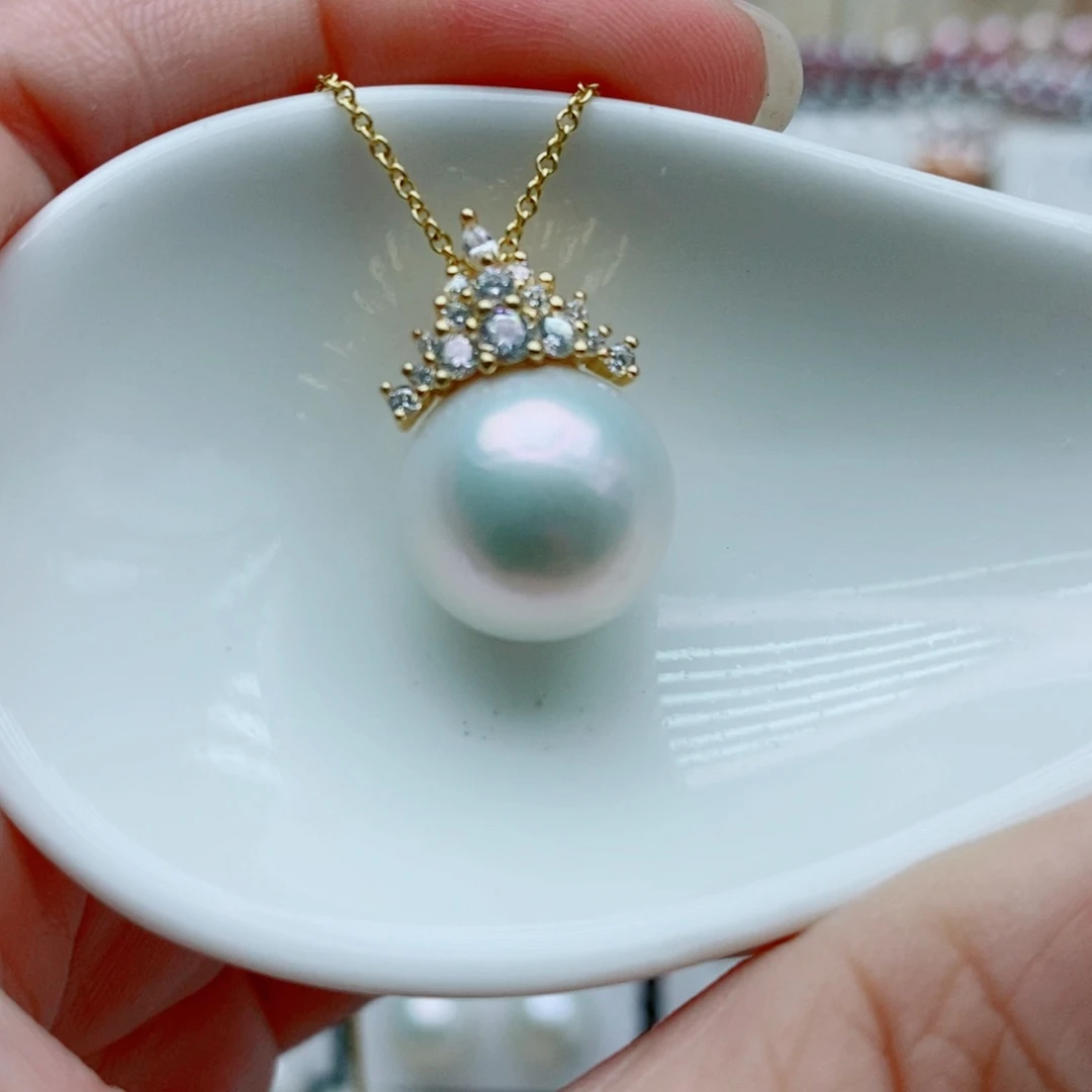 淡水珍珠银S925镶嵌颈饰13mm