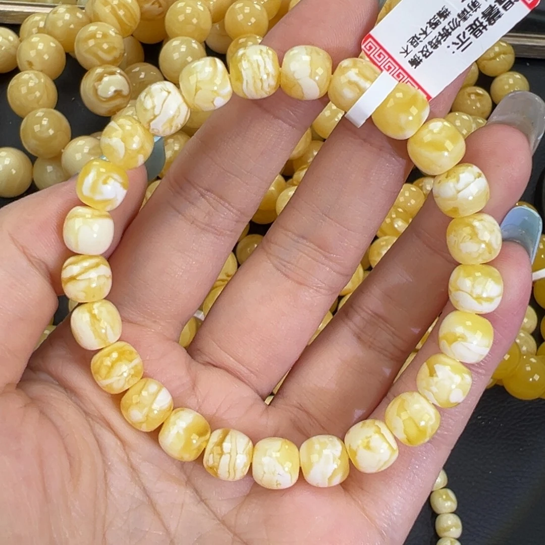 琥珀未镶嵌手链瓷白虎皮