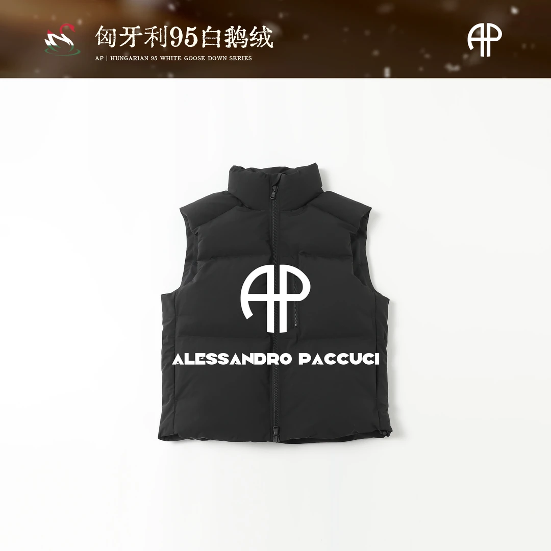 AP洛哥54055MY【羽砚】匈牙利进口95白鹅绒立领黑色时尚保暖马甲