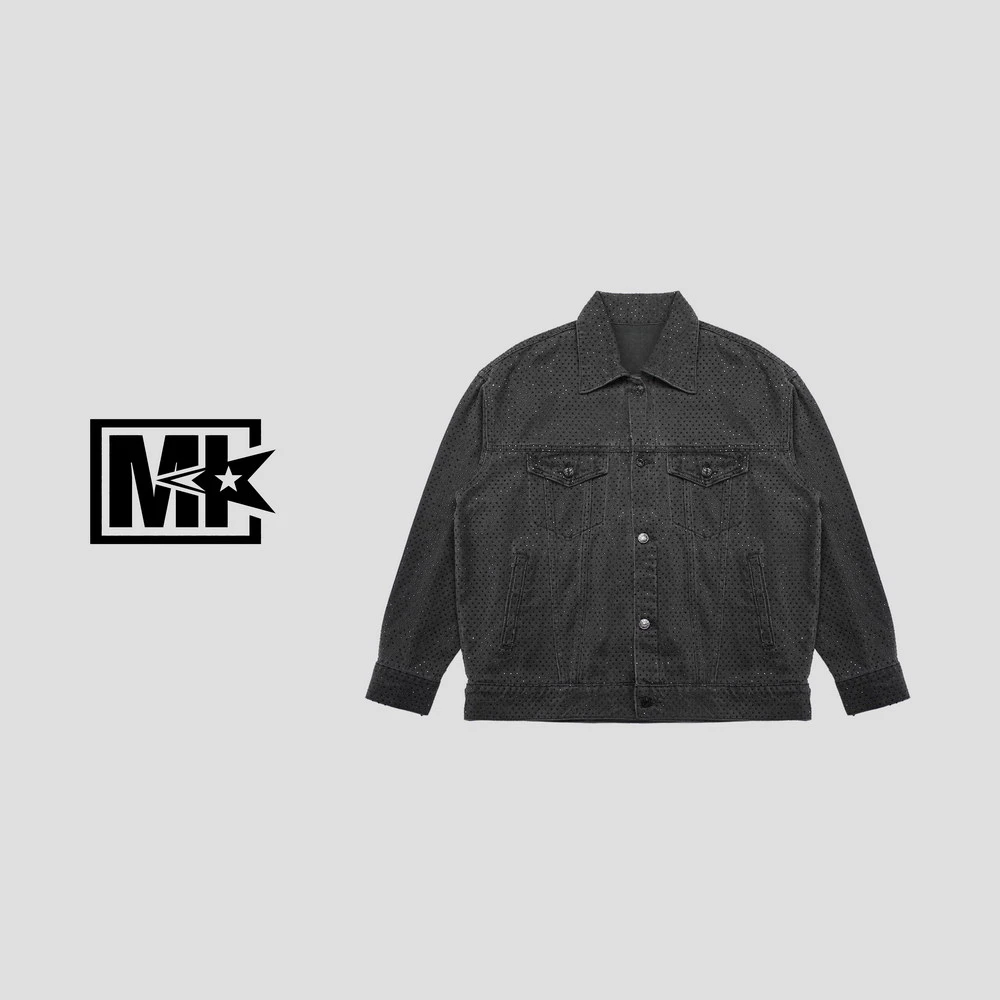 【包嫂】闪钻牛仔外套女春秋冬装炸街欧版宽松MK牛仔衣ins