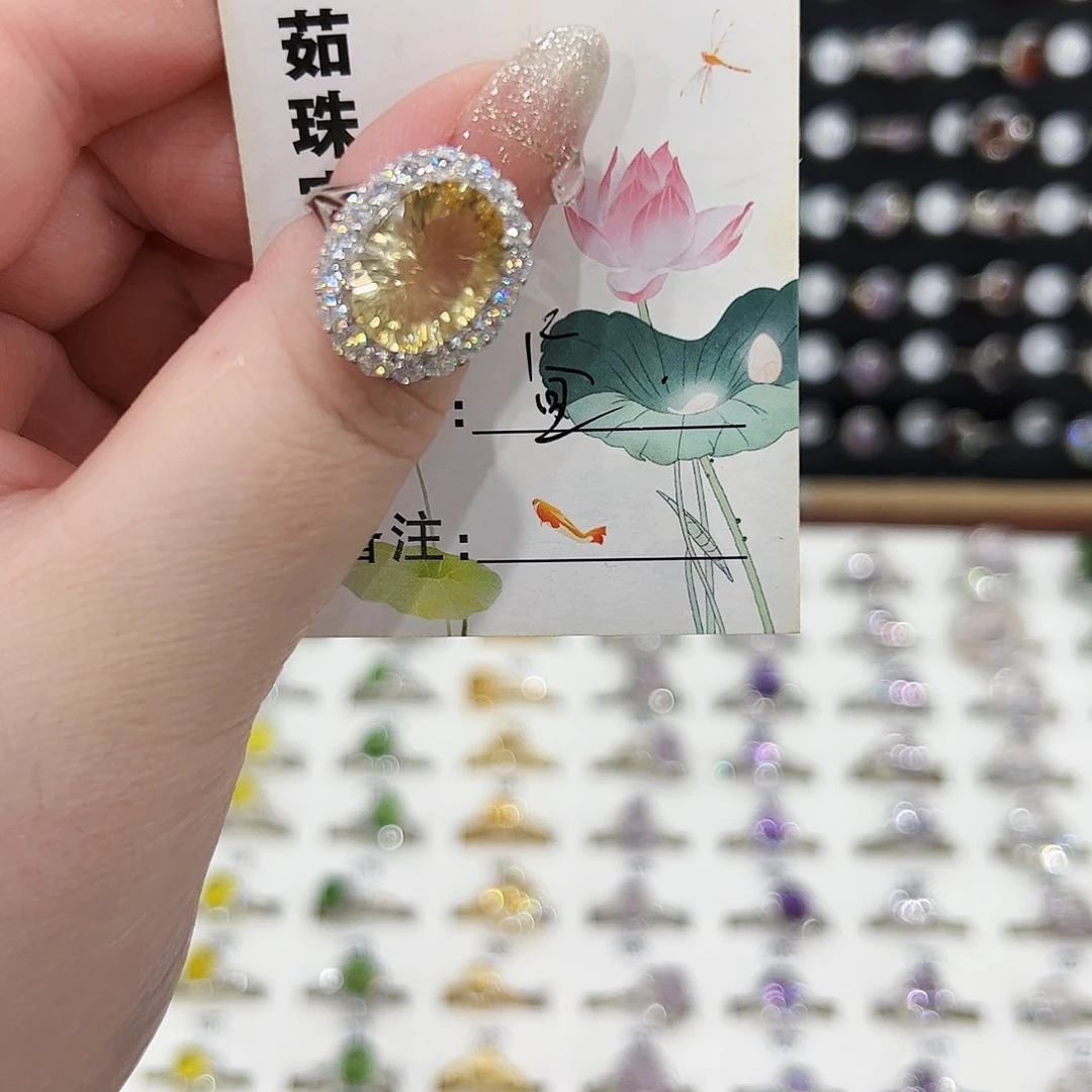 H***昼水晶戒指银S925镶嵌戒指