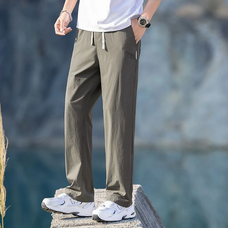 冰丝直筒裤休闲宽松舒适刺绣男裤时尚潮流百搭