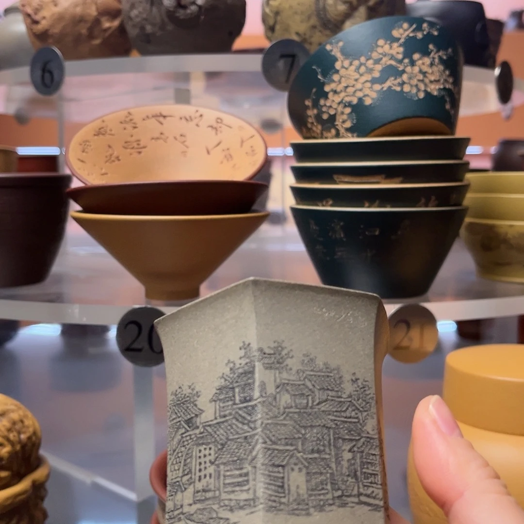 紫砂茶杯全手工 六方杯