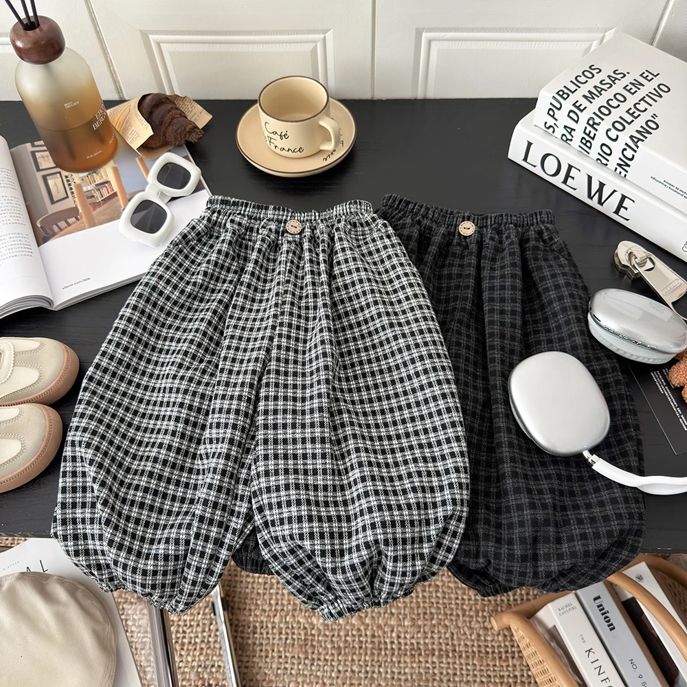 【秋上新】儿童韩版格子裤春秋新款休闲百搭卫裤男女童宽松束脚裤