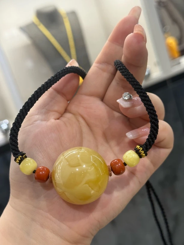 32mm+蜜蜡单珠颈链项链吊坠锁骨链编织