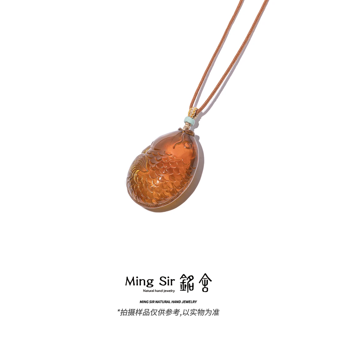 【铭舍 有鱼偏浅】缅料棕红锦鲤文玩珠宝手工雕刻锦鲤-12.23