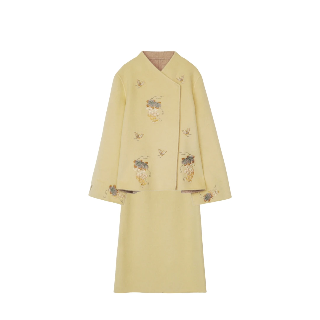 砚山隐-双面双穿羊毛大衣千金套装 外套-半裙-套装ZR-266