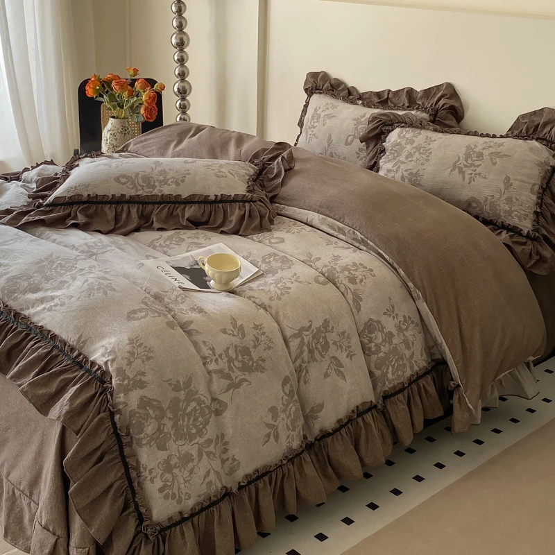 2025新款水洗亚麻高端轻奢公主风四季款四件套