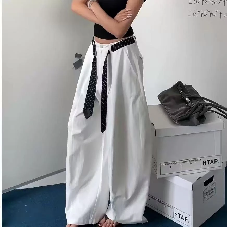 桃子潮牌【加绒白色弯刀阔腿裤】