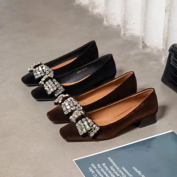 095通勤浅口方头蝴蝶结方根平底单鞋