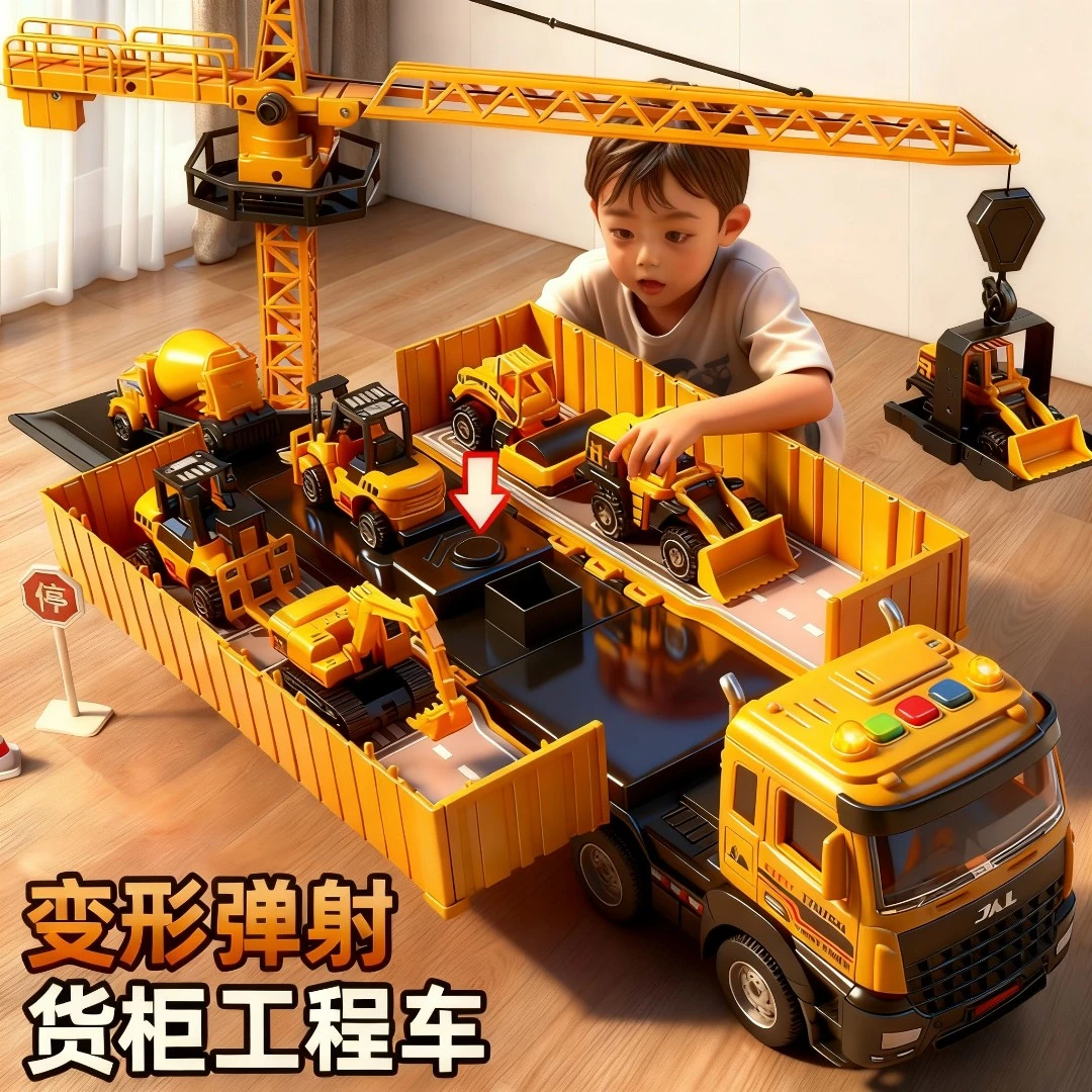 儿童货柜车集装箱吊车大型卡车合金挖掘机汽车工程车玩具套装男孩