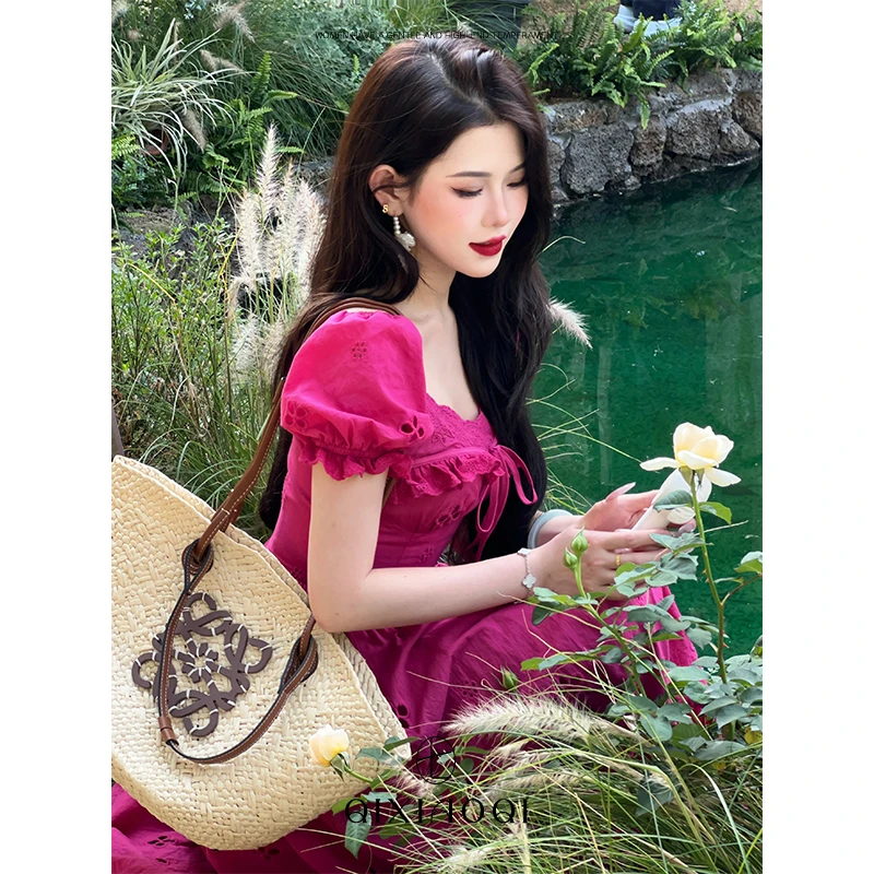 七小七Sicily【爱丽丝梦境】法式花瓣领碎花连衣裙女长款连衣裙春夏