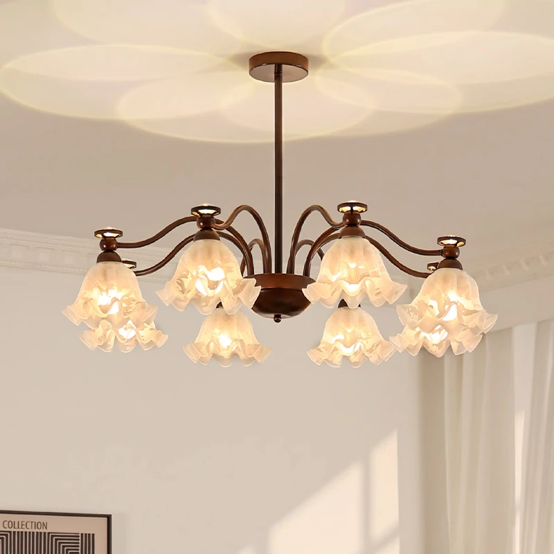 复古风铃兰花客厅吊灯美式法式中古光影卧室灯带射灯餐厅投影灯具