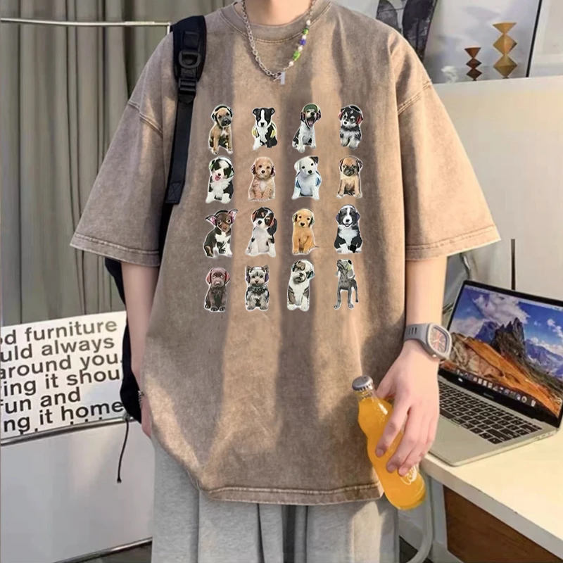 短袖t恤男款夏季2025新款潮宽松美式重磅纯棉水洗做旧男生上衣服