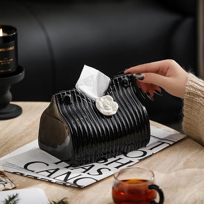 漫时光法式小香风纸巾盒客厅轻奢高级感餐巾抽纸盒多巴胺陶瓷摆件