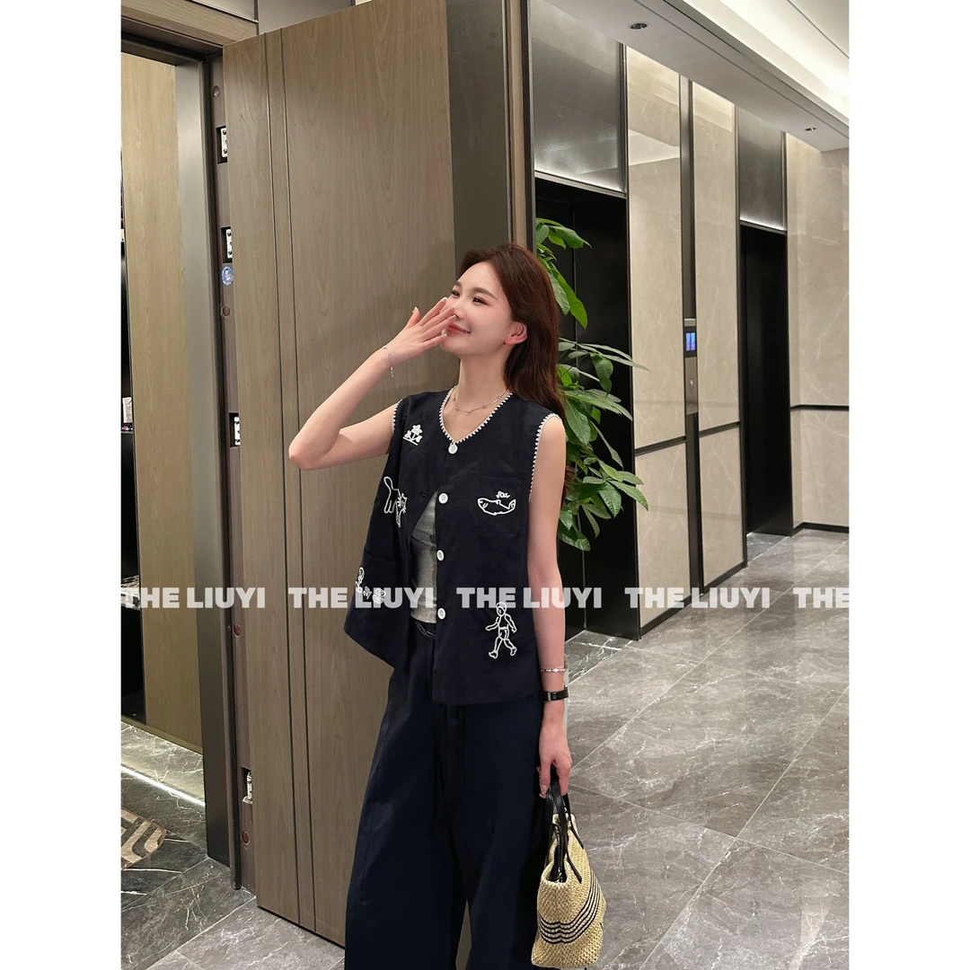 【LIUYI】夏季重工刺绣亚麻无袖马甲55294