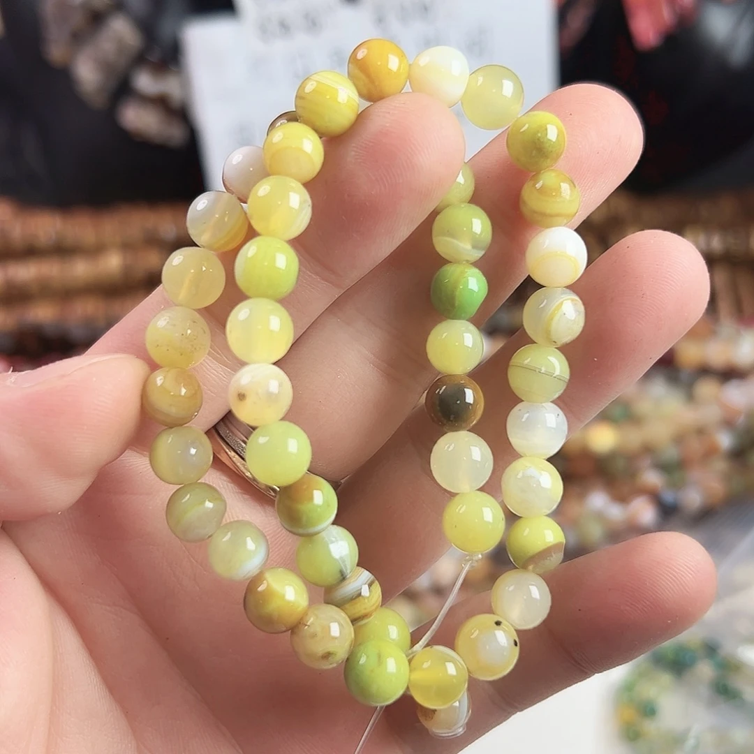 玛瑙/玉髓合金珠宝半成品L42，糖果色缠丝玛瑙一条8mm