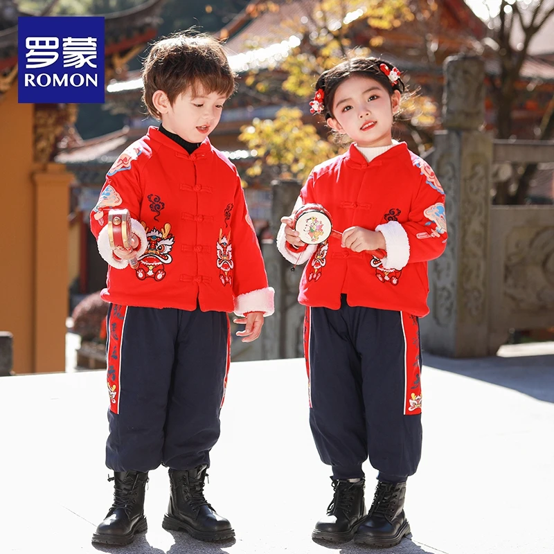 Romon/罗蒙男童中国风唐装儿童冬装周岁礼服中式拜年服汉服新年装