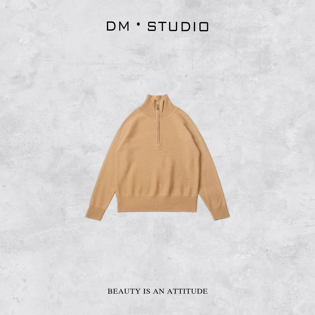 -DM•STUDIO/慵懒感气质高级感100%羊毛半拉链针织毛衣（8009）