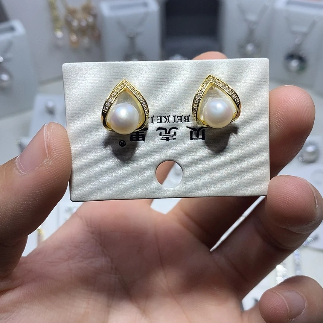 银S925镶嵌淡水珍珠耳饰