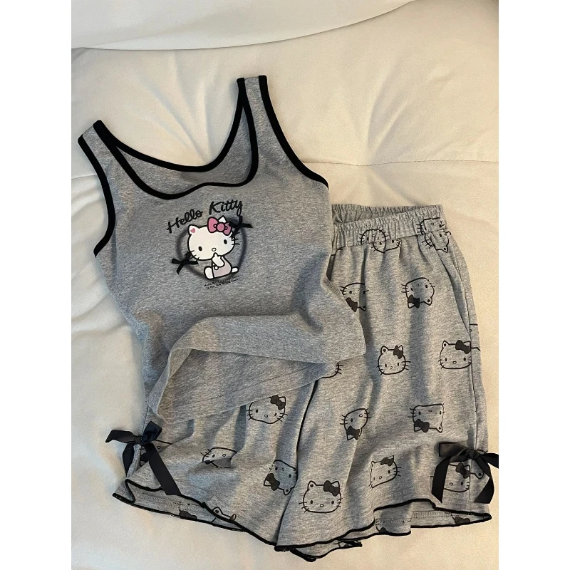 网红风凯蒂猫睡衣女带胸垫2025新款显瘦背心短裤家居服套装可外出
