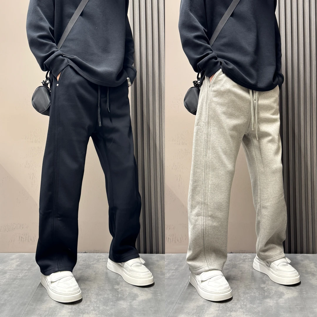 秋冬加绒加厚简约高级感休闲裤男2025新款潮流美式宽松显瘦直筒裤