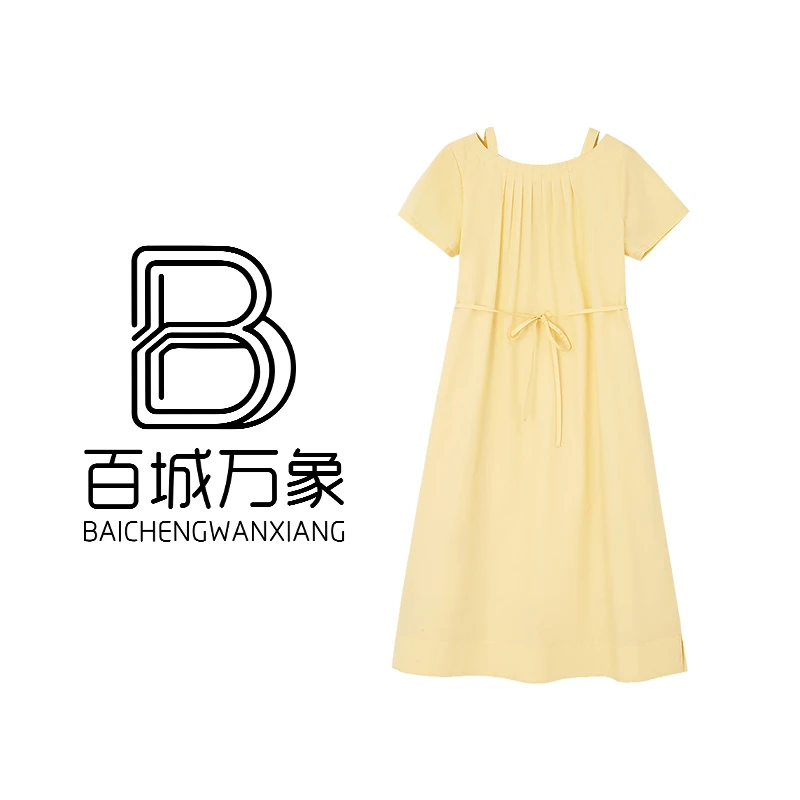 【百城万象门店款】德玛纳纯棉镂空短袖宽松腰小个子气质女连衣裙