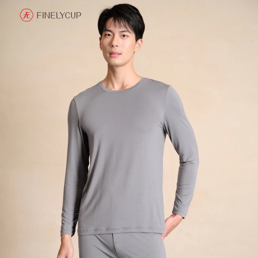B01A2梵妳卡波男士套装圆领纯色打底衫秋衣秋裤隐形柔暖衣