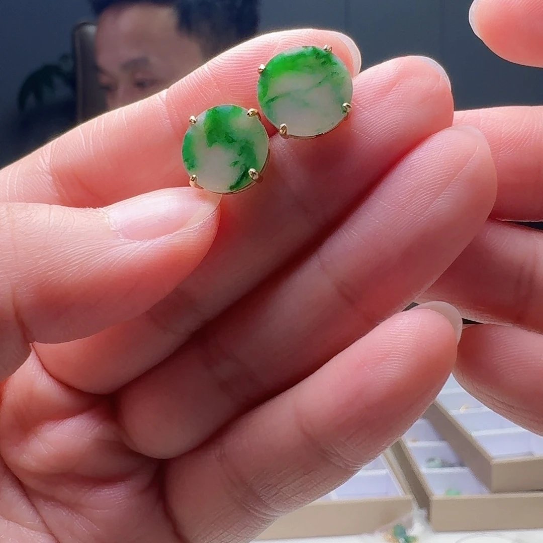 翡翠银S925镶嵌耳饰天然