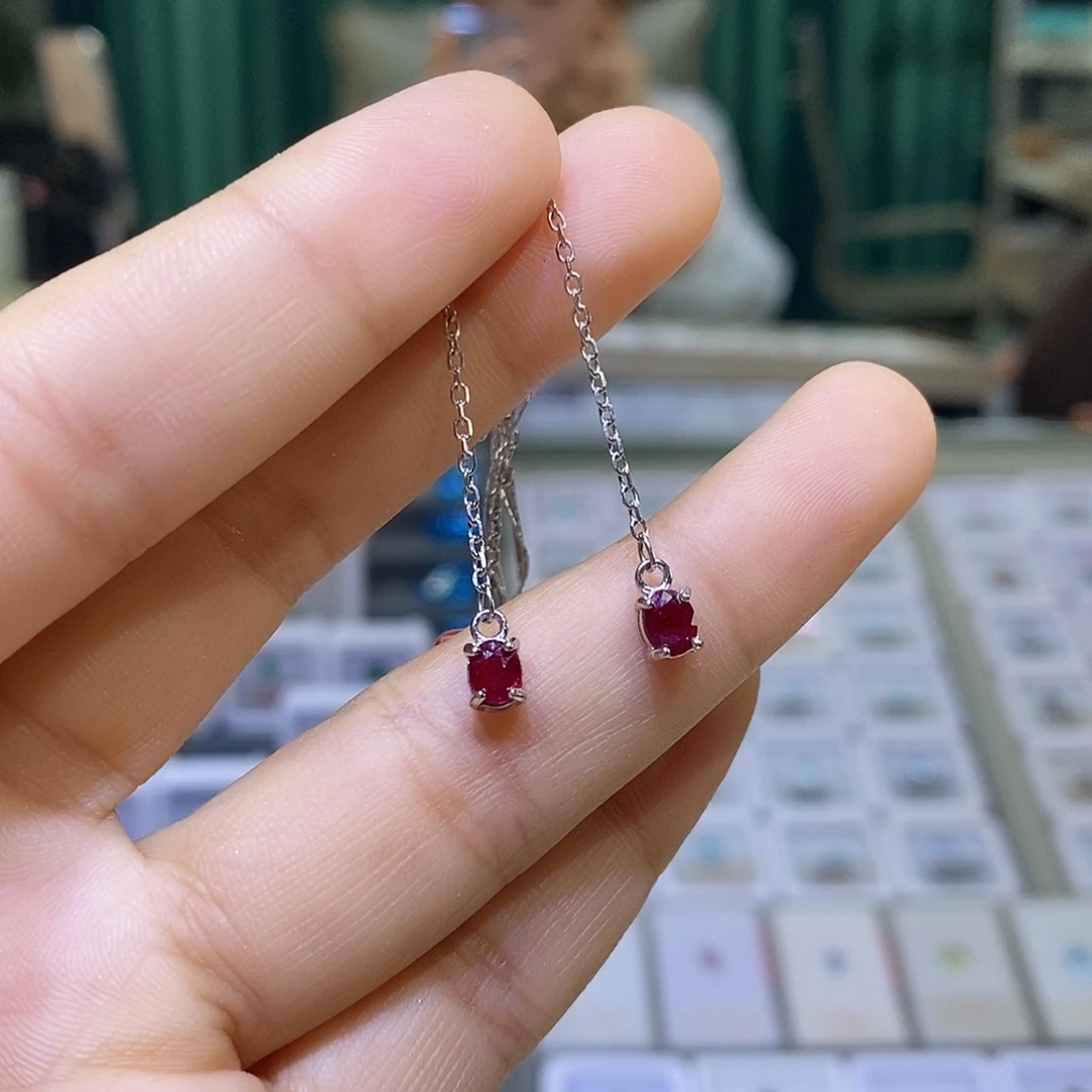 耳饰银S925镶嵌红宝石天然红宝石
