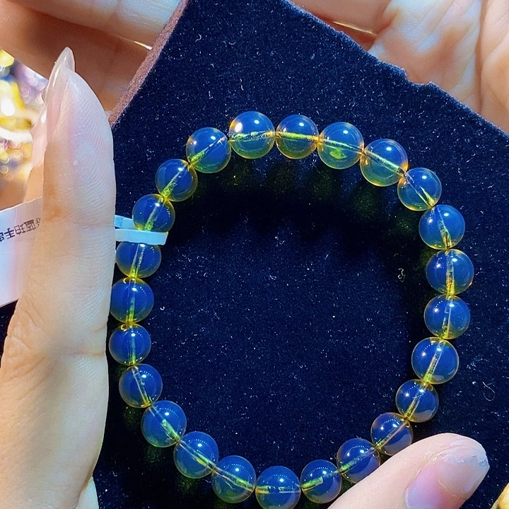 蓝珀未镶嵌珠宝奇石墨西哥蓝珀手串7