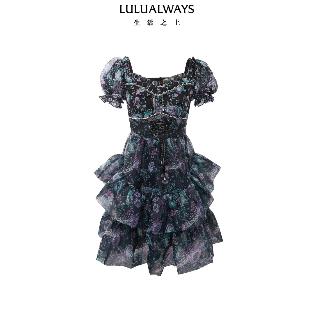 【小呆鸟专属】LULUALWAYS24夏季风重工欧根纱碎花印花蓬蓬裙连衣裙