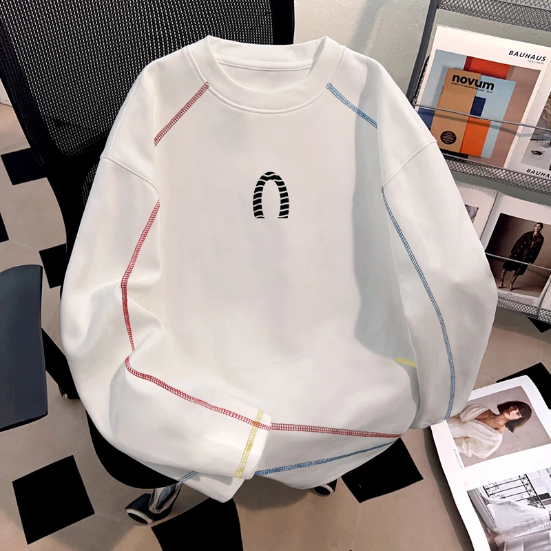 jtrt 潮牌设计感个性纯棉长袖秋冬季美式高街宽松休闲白色上衣ins