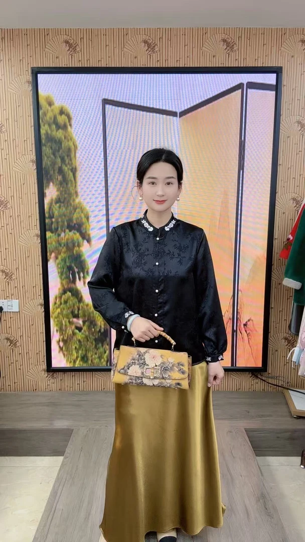 （贵妇坊～喜竹）重工刺绣金标高端气质百搭衬衫